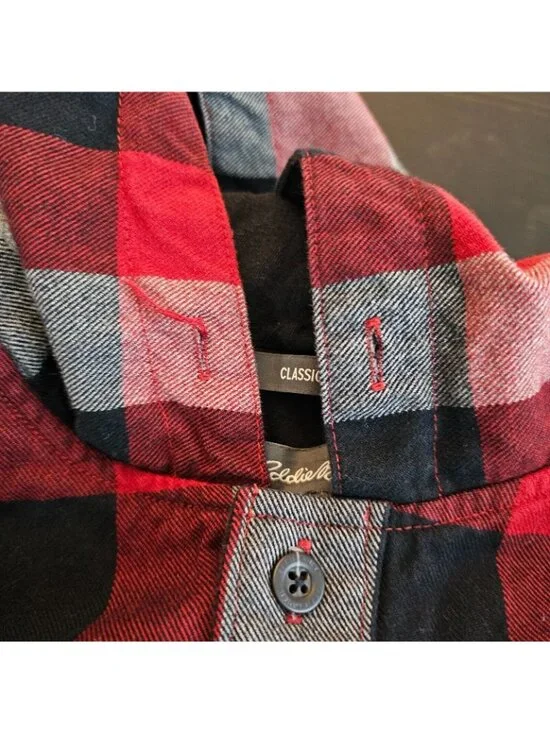 Eddie Bauer Shacket Mens XL Red Plaid Hoodie Button Up Jacket Outdoor Cotton - Picture 9 of 15